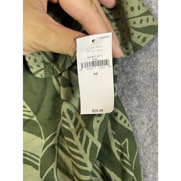 Old Navy Shirt Womens Size XS Green Ruffle Tank Top Blouse Tropical - Picture 4 of 7